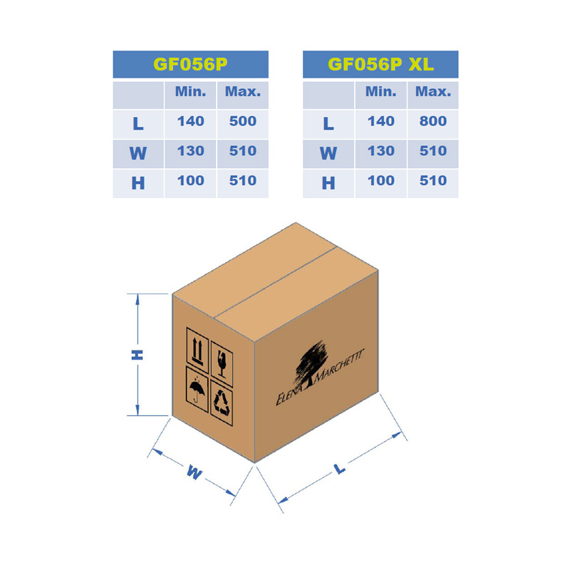Guide des tailles des cartons pour formeuse Goldflex 056P 056PXL
