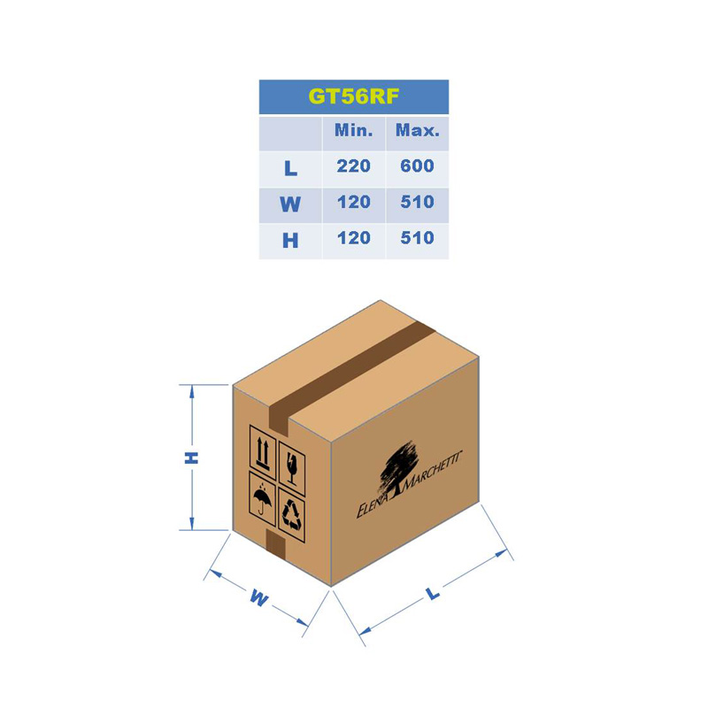 Guide des tailles de cartons pour scotcheuse GT56RF